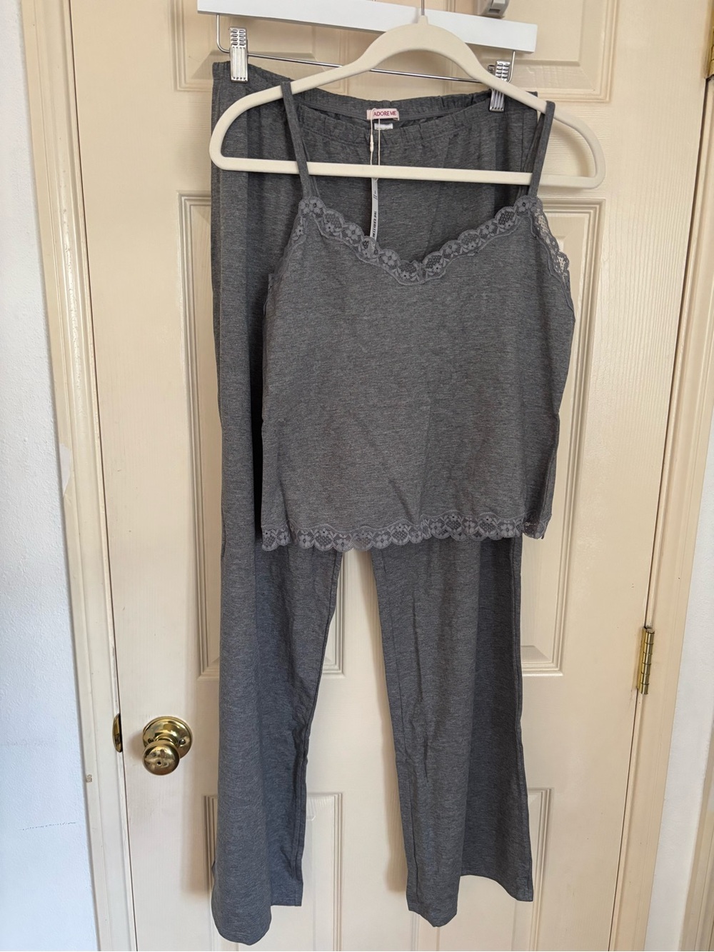 ADORE ME HEATHER GRAY 2PC SET Soft Touch Collection Jersey Cami & Pants NWT Sz M